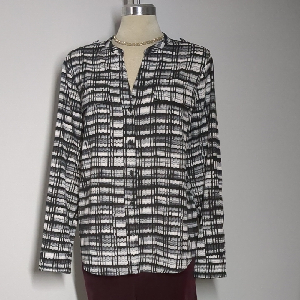 Calvin Klein Monochrome Patterned White & Black Top Size L/G